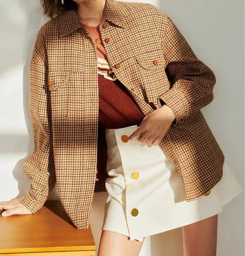 

Women Sweater2021 New Early Spring Round Neck French Wood Ears Hollow Sweater Wool Blend Knitted Sweater