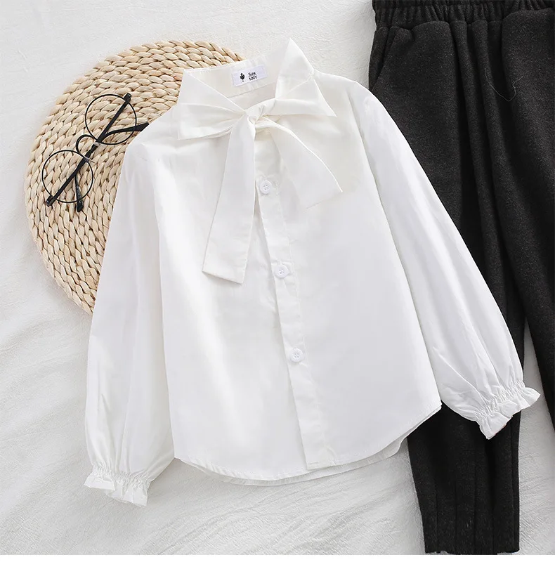 

Рубашка для девочек, топы с длинным рукавом для малышей, одежда, новинка 2021, топы в Корейском стиле на весну и осень, детские белые рубашки с б...