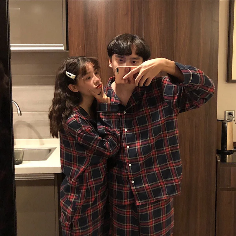 2019 пижамы для мужчин и женщин милые свежие с отворотом пар весенний осенний