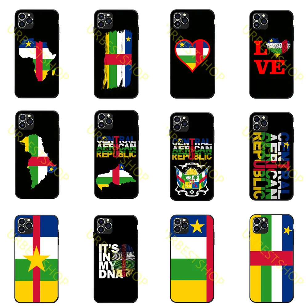 

For iPhone 5 6 7 8 S XR X Plus 11 12 Mini Pro Max SE 2020 Central Africa Flag Coat of Arms Theme Love Heart Soft TPU Phone Cases