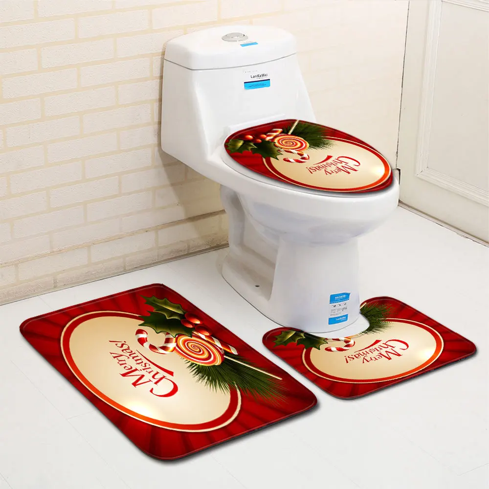 Коврик с рождественским дизайном санитарный для пола нескользящий 3 предмета в