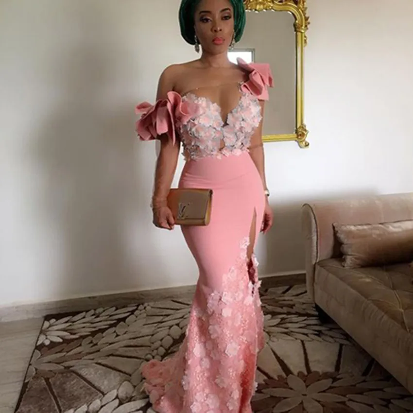 Красивые длинные платья для выпускного бала с объемными цветами Aso Ebi кружевные