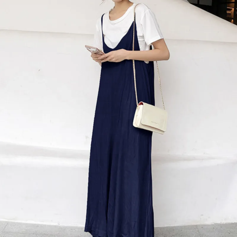 Женский комбинезон без рукавов SHENGPALAE однотонный свободный льняной большого