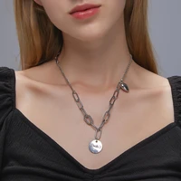 letter peach heart pendant necklace for women fashion hip hop girl retro silver heart shaped alloy splicing clavicle chain