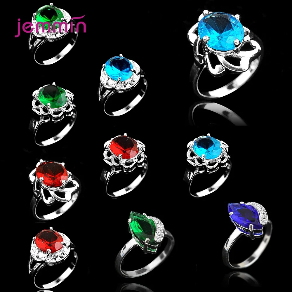 

10 Pcs Lots Wholesale Wedding Rings For Women Girls CZ Cubic Zirconia Luxury Jewelry Random Color Size