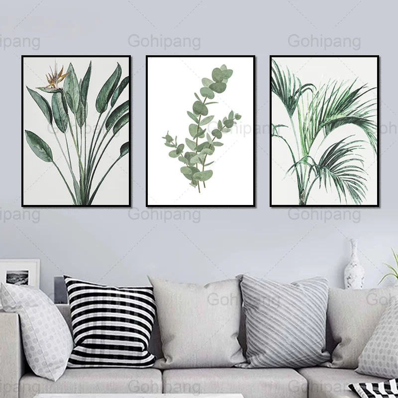

Nordic Art Canvas Painting Green Minimalist Plant Leaves Posters Modern Home Wall Painting Living Room Decoration Painting