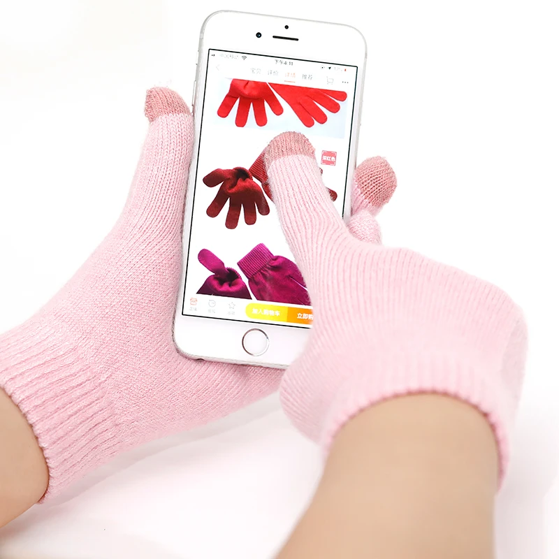 

Sparsil Women Touch Screen Cashmere Glove Winter Full Finger Knitted Wool Mittens Girl Elastic Wrist Length Warm Soft Handwear
