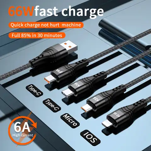 6A 4 в 1 USB-кабель C зарядный кабель Micro USB зарядный кабель для Iphone 13 12 11 Huawei Xiaomi Samsung Lightning Кабель для передачи данных