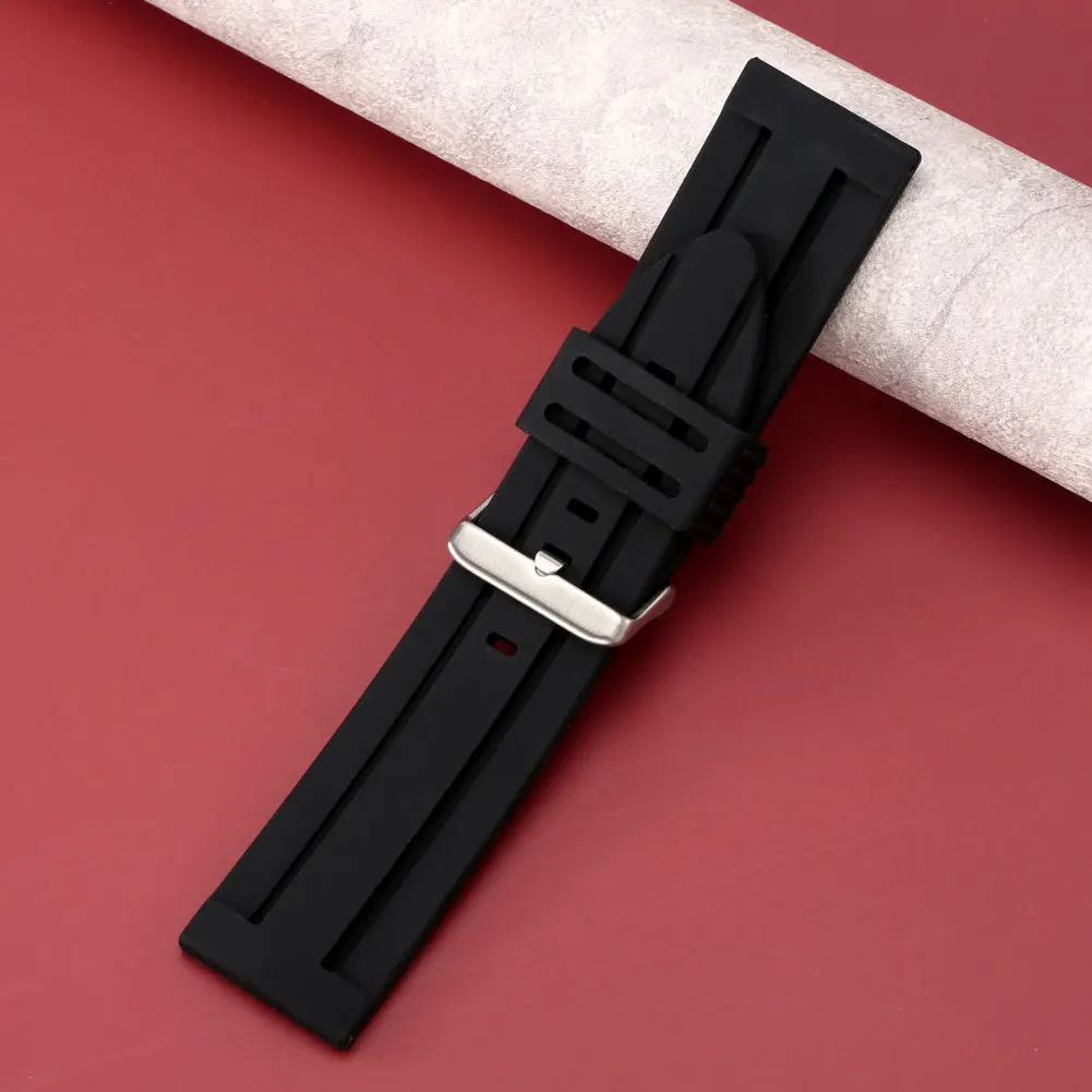 28mm 30mm Black Silicone Watchband Men's Pin Buckle Strap 7 Holes Silica Gel Watches Straps Practical Replacement Bracelet Man