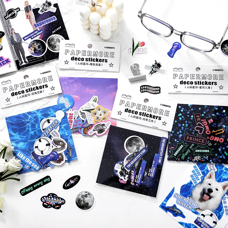 

30 шт./пакет самоклеящаяся Сумка-стикер серия земля галактика Ins ручная учетная запись Сделай Сам декоративный фотоальбом материал наклейки ...