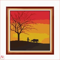 the sunset scenery cross stitch kit 14ct 11ct counted printing fabric diy chinese embroidery kit home wall decoration painting