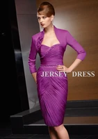 free shiping 2016 new woman dress designer bridal formal dress short purple mother of the bride dresses with long sleeve jacket