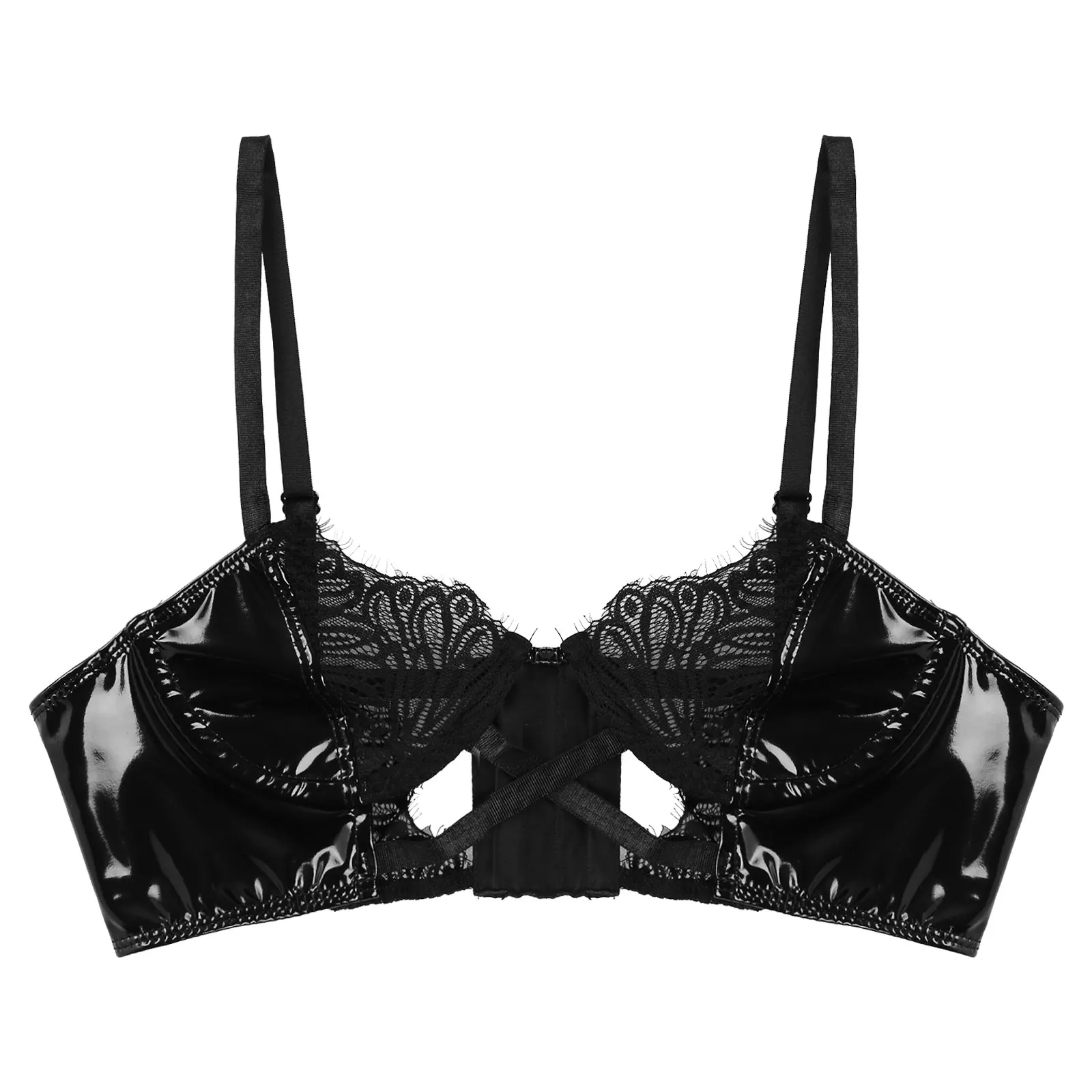 Женское нижнее белье из лакированной кожи с кружевом в стиле пэчворк на