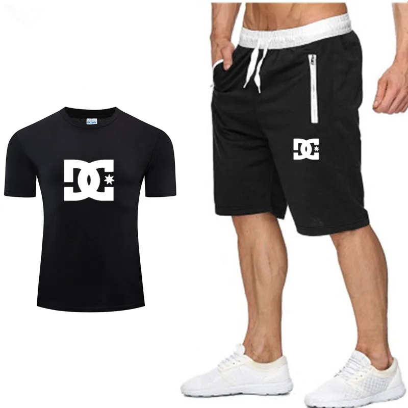 

2021 New Men T-Shirts Sports Suit Fitness Running Tracksuit Male Summer Breathable Short Sleeve T-Shirt+Shorts 2 Pieces Sets