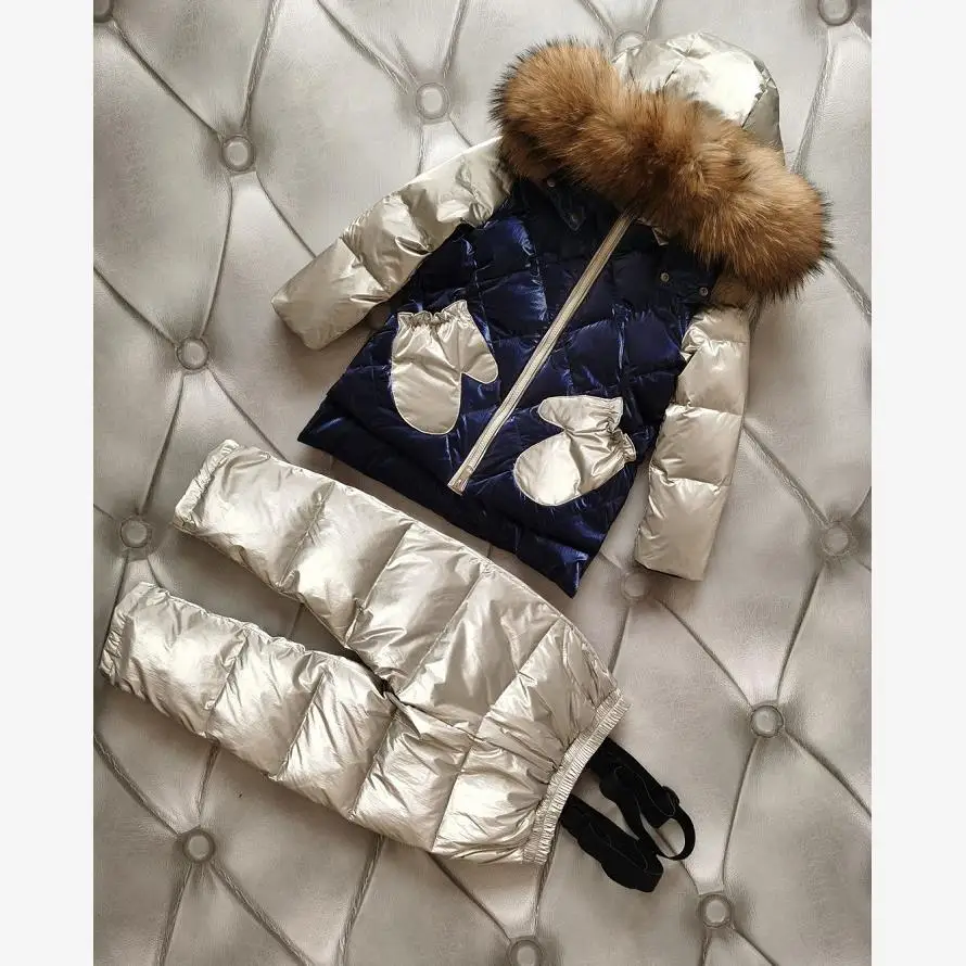 

Russia Winter Children Hooded Stitching Warm Glossy Coat Kids Windproof Snow Wear Outerwear Down Jackets For girls boys Y3294