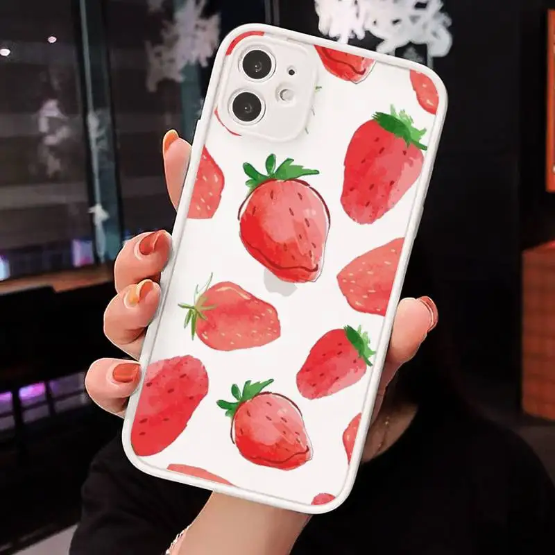 

Strawberry cute Simplicity design Phone Cases Matte Transparent for iPhone 7 8 11 12 s mini pro X XS XR MAX Plus cover funda