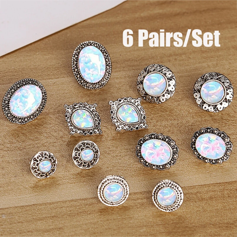 6 пар/компл. Белый огненный опал серьги штифты серьги-подвески в форме капли