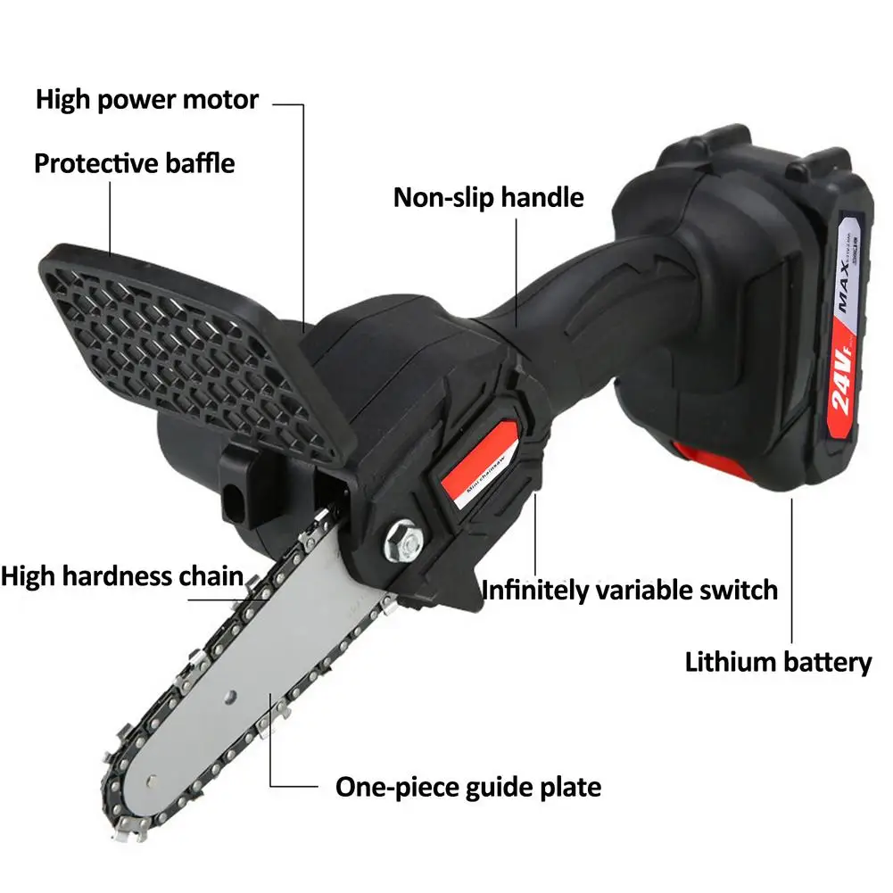 

Mini Chainsaw 4-Inch Cordless Electric Protable Chainsaw with Protective Shield One-Hand chainsaw Pruning Shears Chainsaw