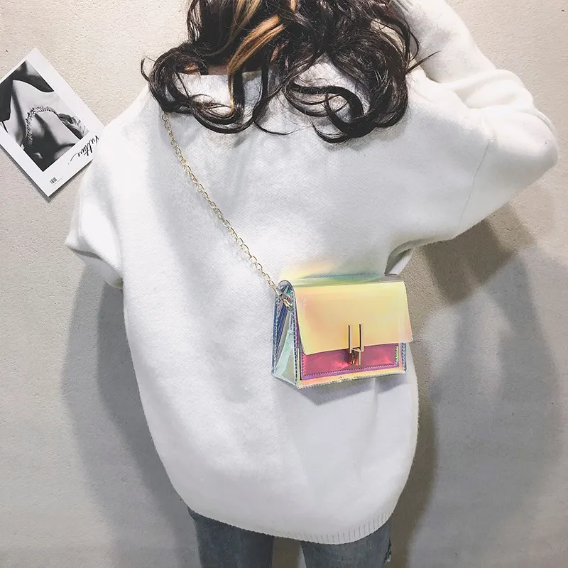 

Crossbody Chain Bags for Women Laser Transparent Bags Fashion Women Korean Style Shoulder Bag Messenger PVC Waterproof Beach Bag