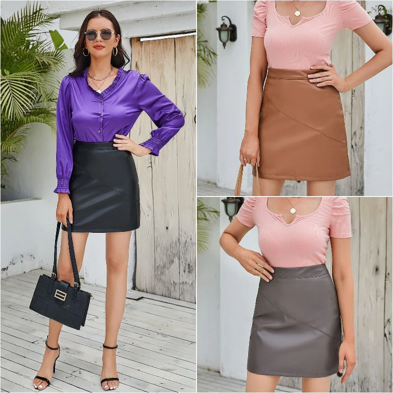 

2021 New PU Leather Skirt Elastic Stretch Skirt Summer Faux Leather Short Skirt Women Sexy High Waist Mini Short Elastic Skirt