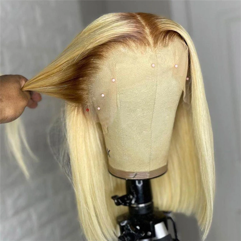 Парик Ombre блонд Боб из человеческих волос короткий 613 парик парики на шнуровке для