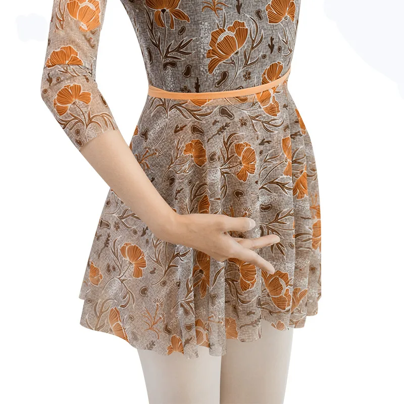 Женский комбинезон для танцев балерины стрейчевый мягкий сетчатый с рукавом 3/4