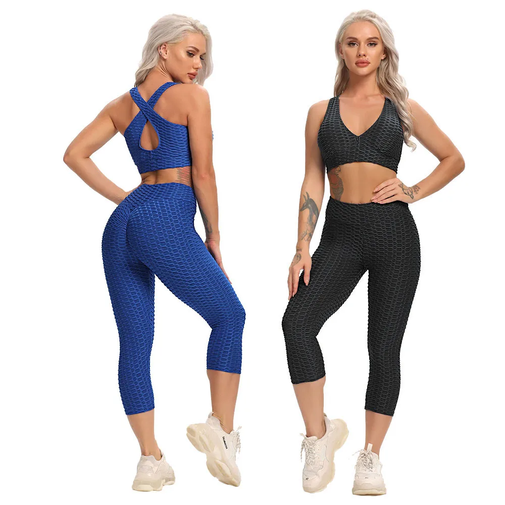 

Комплект для занятий йогой, фитнесом, женские укороченные штаны, спортивный костюм без рукавов, спортивный бюстгальтер, укороченный топ, сп...