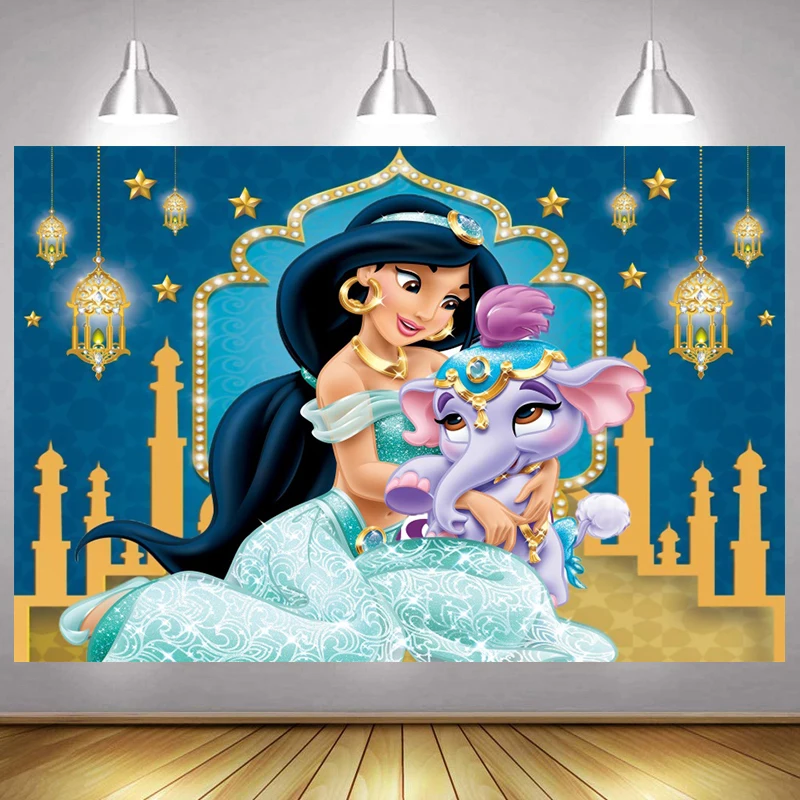 

Princess Jasmine Photo Backdrop Aladdin Girls Castle Kids Happy Birthday Party Decoration Photography Backgrounds Banner