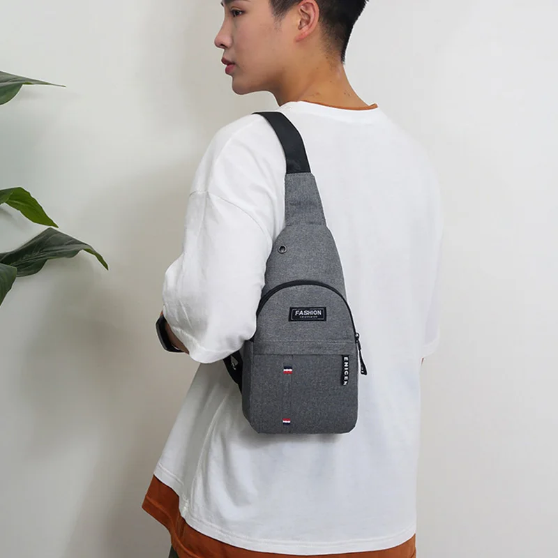 

NANCY TINO Chest Bag Men's Cross-body Canvas Shoulder Bag with Headphone Port Korean Casual Small Bags