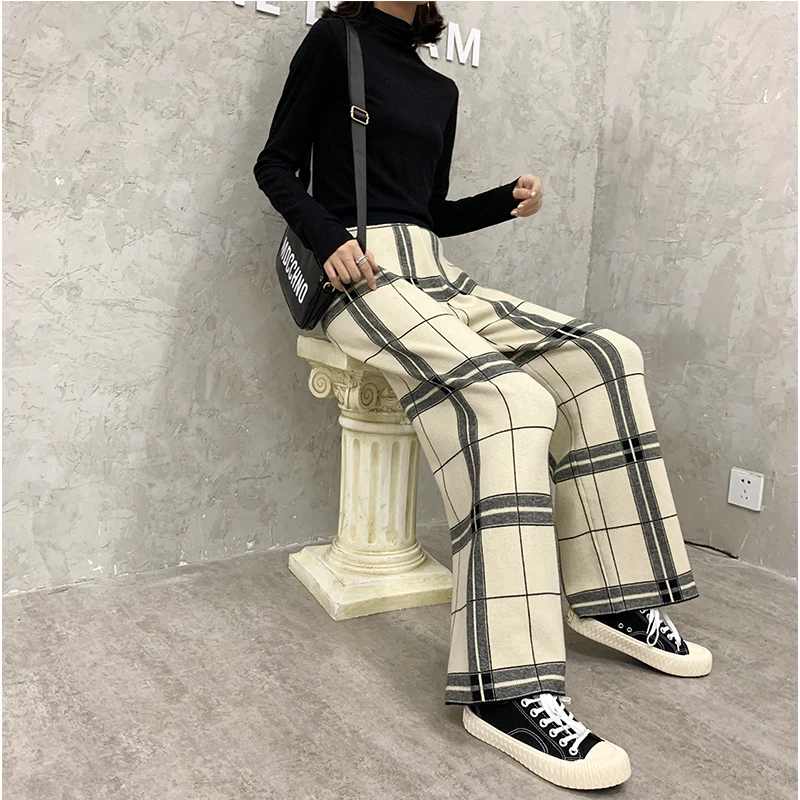 Женские Длинные Серые и желтые широкие брюки женские осенне зимние теплые