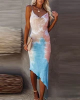 2021 new style women tie dye pile collar irregular dress dresses for european and american