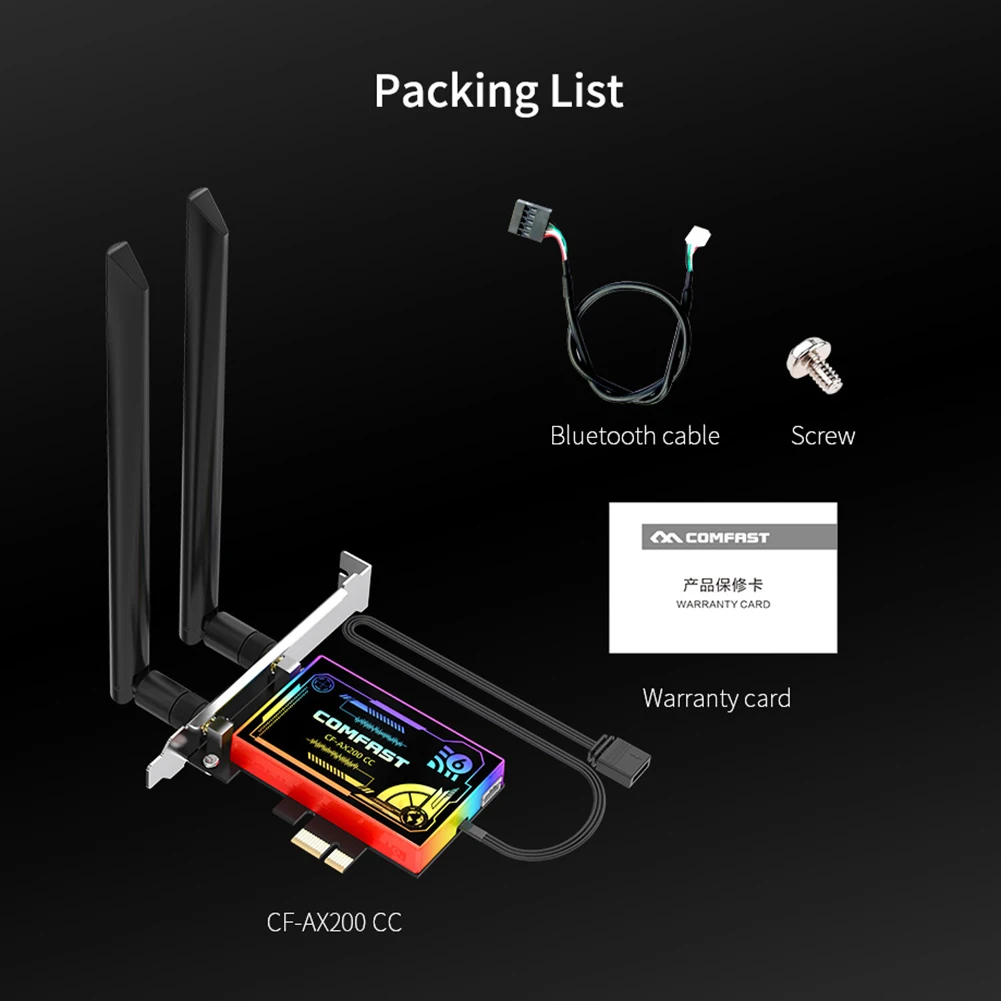 

CF-AX200 CC Dual Band PCI-E Gaming Network Card 2.4+5.8GHz 5dBi Antennas 3000Mbps Wireless Bluetooth 5.1 Adapter