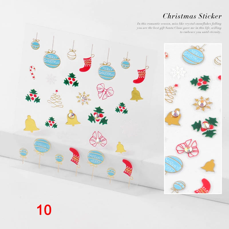 3D Рождественские наклейки для ногтей клеящиеся слайдеры инструмент украшения