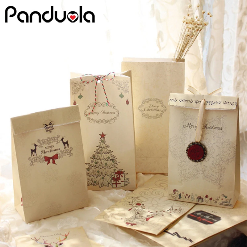 Новинка 3 шт./комплект бумажные пакеты из крафт бумаги подарочные на Рождество