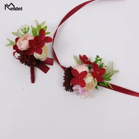 red silk wedding corsages and boutonniere women brooch corsage bracelet flower groom boutonniere buttonhole man wedding marriage