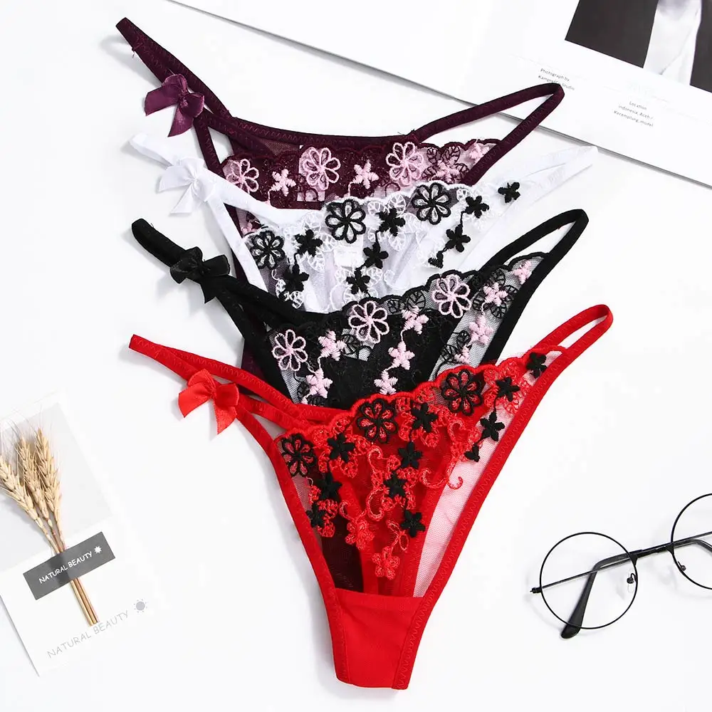 Сексуальные женские трусики с вышивкой кружевные прозрачные низкой талией