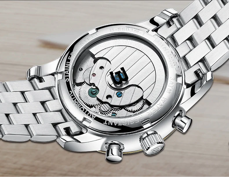 Часы relojes hombre BINGER мужские люксовый бренд автоматические механические деловые