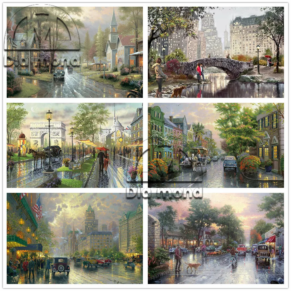 

5D Diy Scenery Diamond Painting Street City Full Round Diamond Embroidery Mosaic Kits Landscape Rhinestone Home Decoration Gift