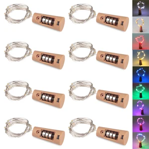 8 шт Красочный светодиодный нить с пробкой светильник 1 м 2 м Фея светильник с цветочной гирляндой, Батарея в комплекте Медь на Рождество Новый год бутылки вина Декор Светильник