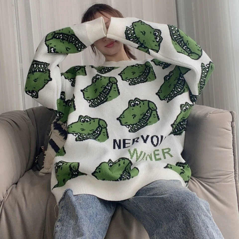 

trendy brand dinosaur sweater women loose outer wear 2021 autumn and winter new hedging Korean style lazy couple jacket C086