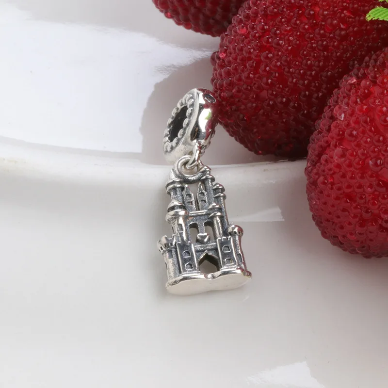 

100% 925 Sterling Silver Charm Silver Glitter Castle Pendant Fit Pandora Women Bracelet & Necklace Diy Jewelry
