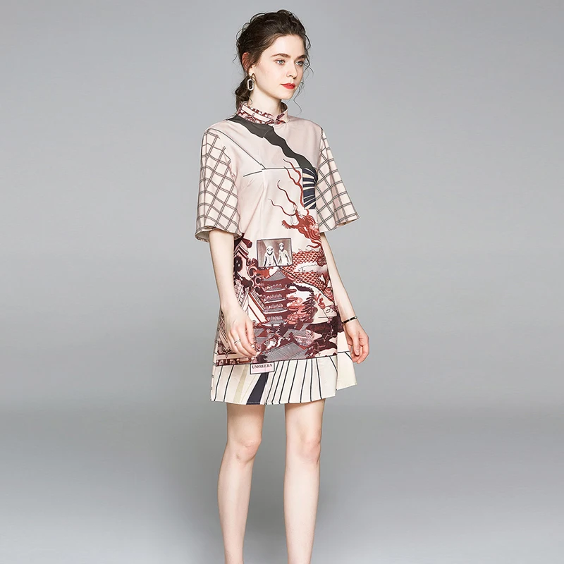 

Summer Woman Casual Dress Elegant Printed Female Line Mini Skirts for Woman Office Lady Print Dress Skirt 2020