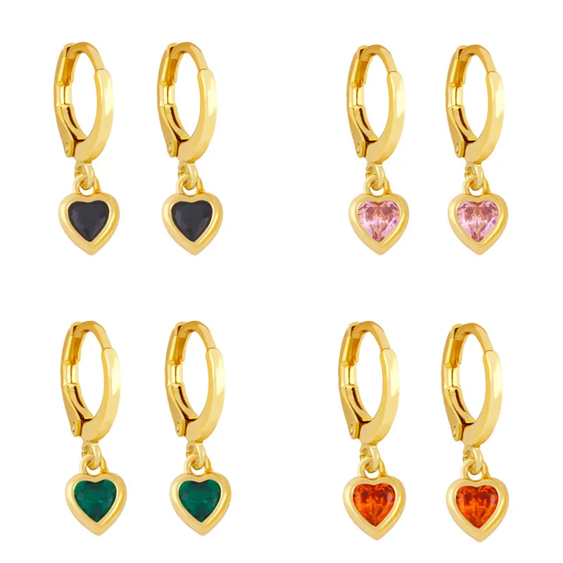 

Ailodo Multicolor Cubic Zirconia Heart Earrings For Women Simple Fashion Party Wedding Drop Earrings Copper CZ Jewelry Girl Gift