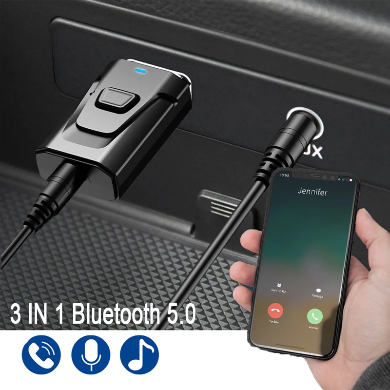 

3 IN 1 Handsfree Bluetooth 5.0 Car Kit 3.5mm Jack AUX Stereo Receiver and Transmitter Adapter for MP3 Speaker TV PC