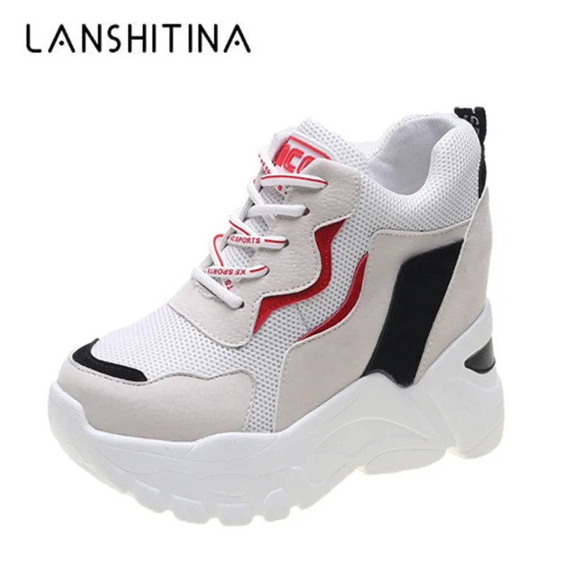 Женские кроссовки на платформе 9 см повседневные дышащие толстой подошве с