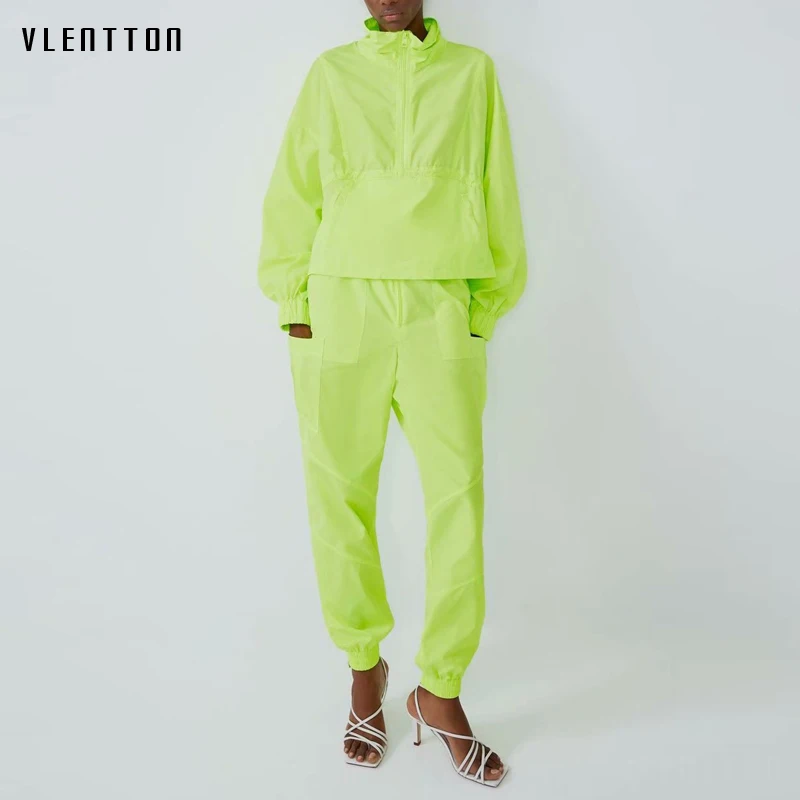 2019 флуоресцентный зеленый спортивный костюм женский Повседневный короткий