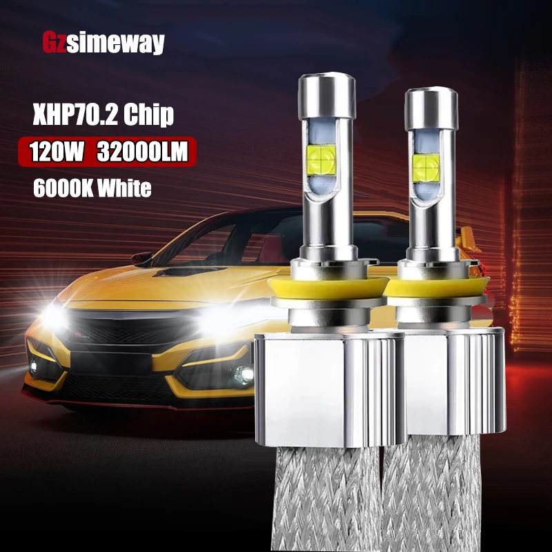 

2PCS H7 LED Bulb H11 H4 HB3 9005 9006 9012 D1S D2S D4S D2H LED Car Headlight XHP70.2 Chip 120W 32000LM 6000K White Auto Fog Lamp