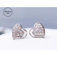 aazuo real 18k solid white gold natrual diamond 0 35ct lovely heart stud earrings gifted for women advanced wedding party au750