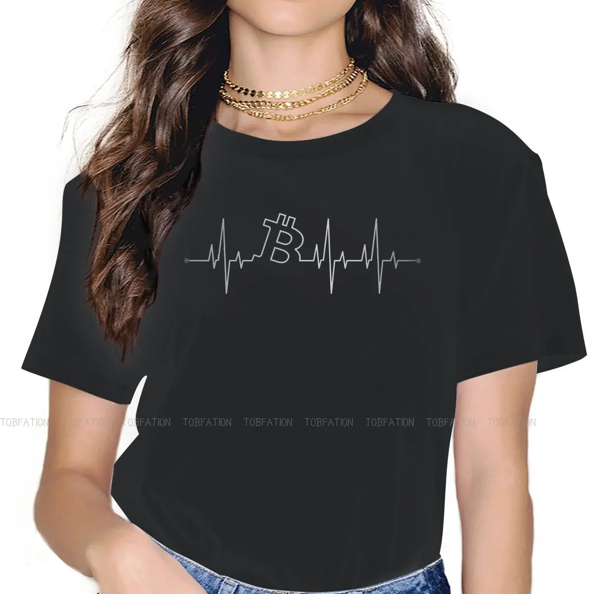 

Heartbeat Graphic TShirt Bitcoin Digital Currency Creative Tops Leisure T Shirt Women Unique Gift Clothes