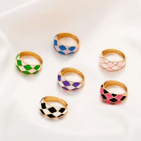 fashion square plaid enamel rings ins bohemian style metal geometric ring creative personality jewelry for women wholesale